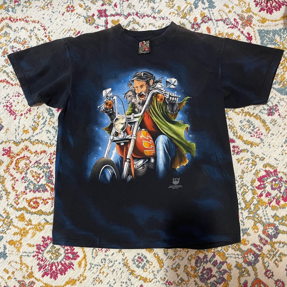 1993 AMERICAN BIKER 3D EMBLEM ALL OVER PRINT WIZARD TEE